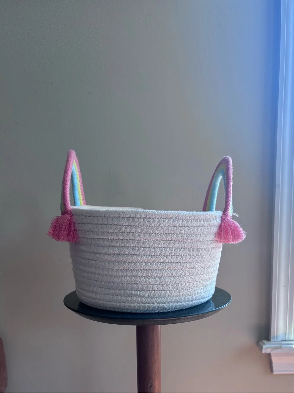 Target Kids White Rope Basket with Pink and Pastel Rainbow Handles